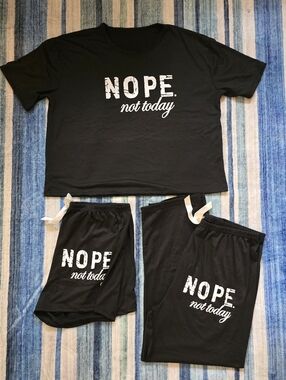 Sleepwear / Lounge Set - Graphic Tee & Shorts/Pants - Black & White